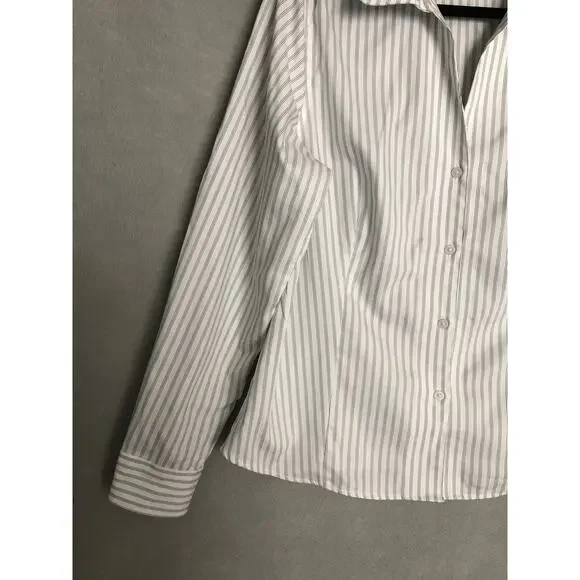 Anne Klein Button-Up Top Women's Large Long Sleeve Pin-Stripe - Picture 3 of 7